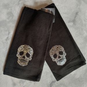 Sugar skull skeleton silver foil kitchen towels